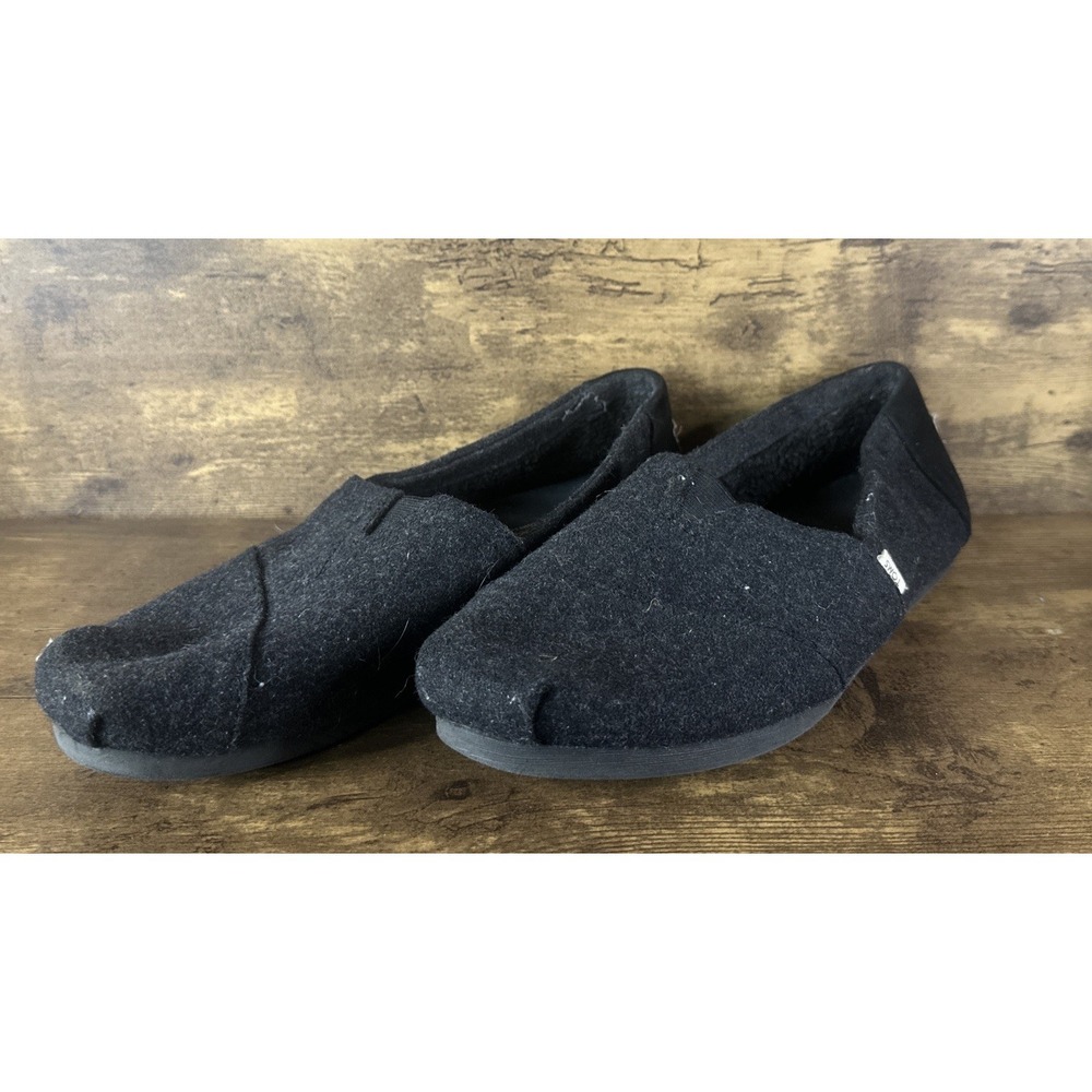 TOMS Alparga ta Wool w/Faux-Shearling-Lined Slip-On Flats Charcoal Grey Size 9